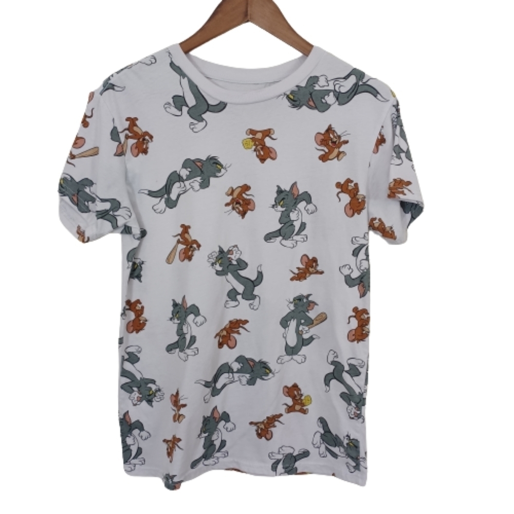 TOM & JERRY Playful Casual Cartoon Animated Crewneck T-shirt Top Size Medium